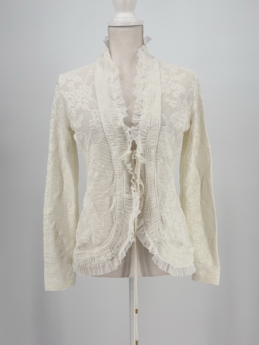 Fuzzi Ivory Ruffle Trim Knit Cardigan size M